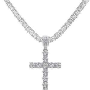 -🥳 Host Pick 🥳 Ice Out Bling Tennis Chain Whith Cross